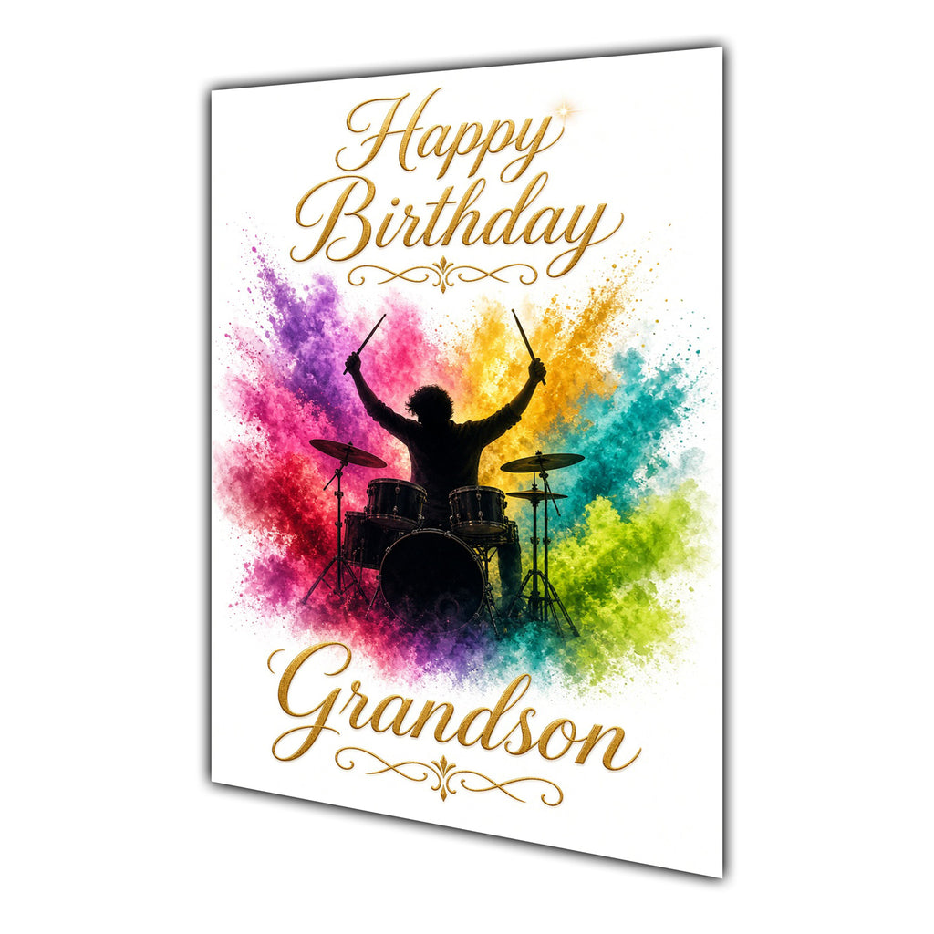 Happy Birthday Grandson Drums Colour Splash Greeting Card A5