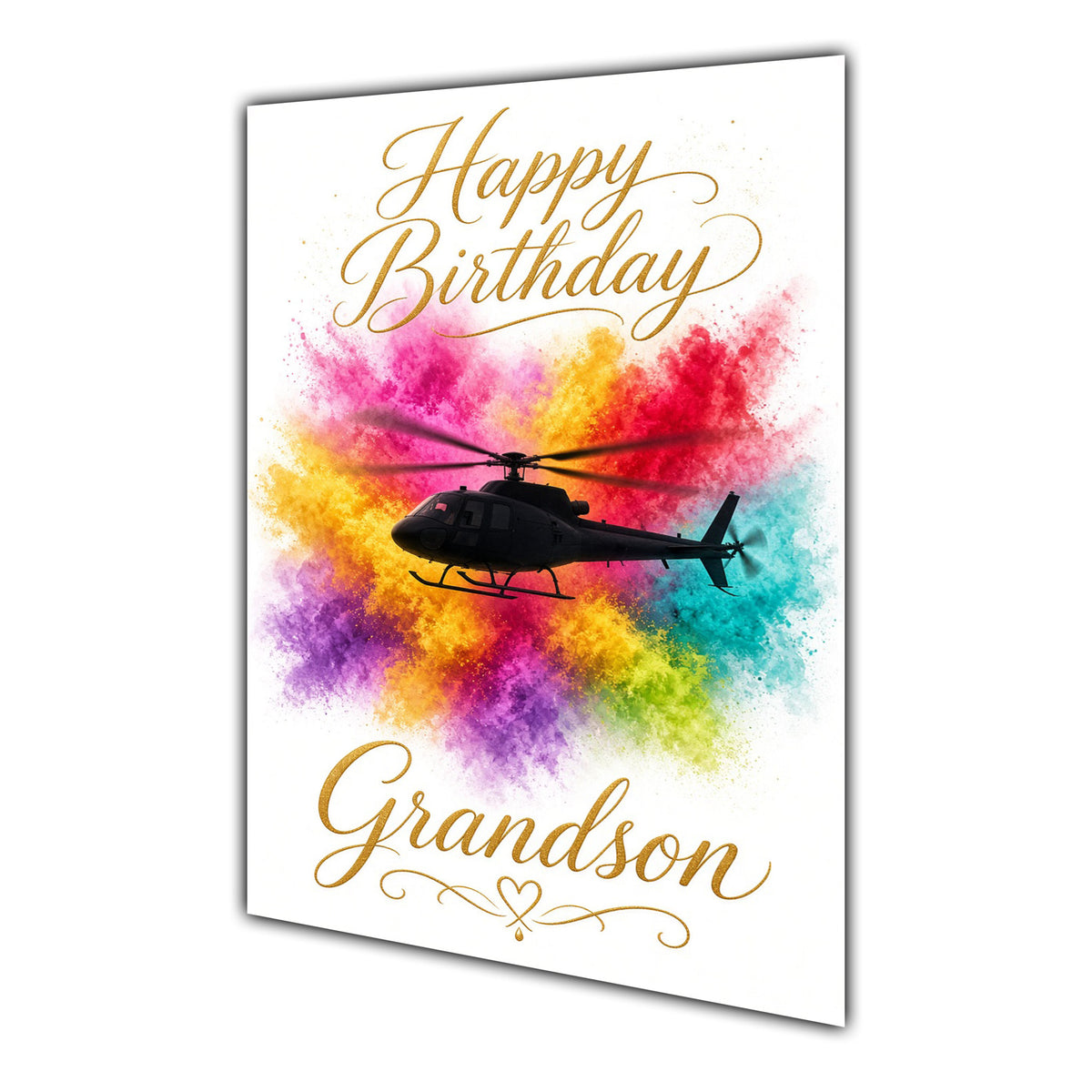 Happy Birthday Grandson Helicopter Colour Splash Greeting Card A5