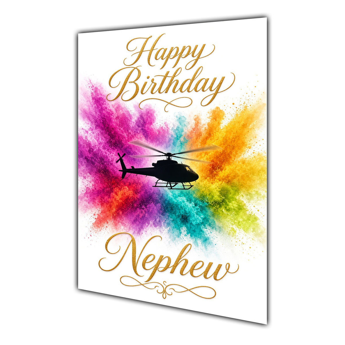 Happy Birthday Nephew Helicopter Colour Splash Greeting Card A5