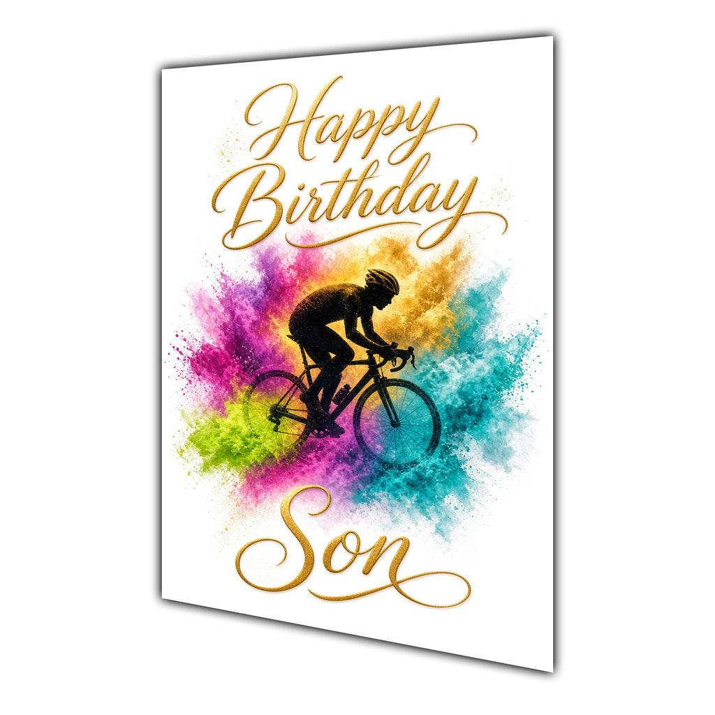 Happy Birthday Son Cycling Colour Splash Greeting Card A5