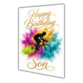 Happy Birthday Son Cycling Colour Splash Greeting Card A5