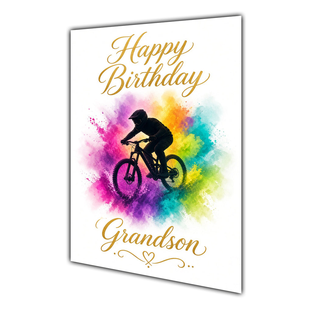 Happy Birthday Grandson BMX Colour Splash Greeting Card A5