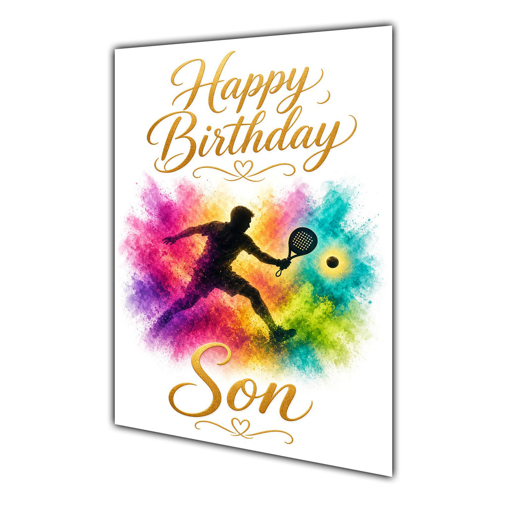 Happy Birthday Son Padel ball Tennis Colour Splash Greeting Card A5