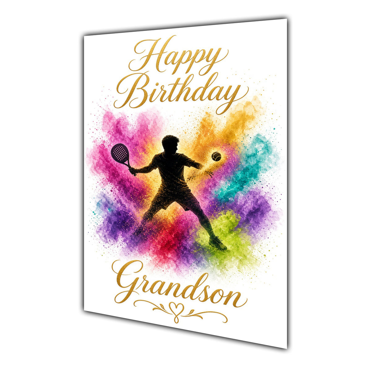 Happy Birthday Grandson Padel Ball Tennis Colour Splash Greeting Card A5