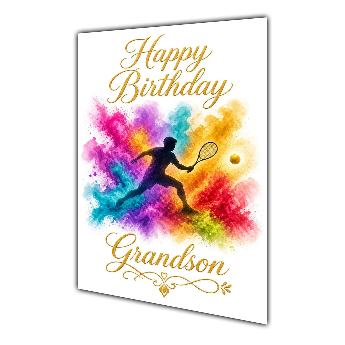 Happy Birthday Grandson Tennis Colour Splash Greeting Card A5