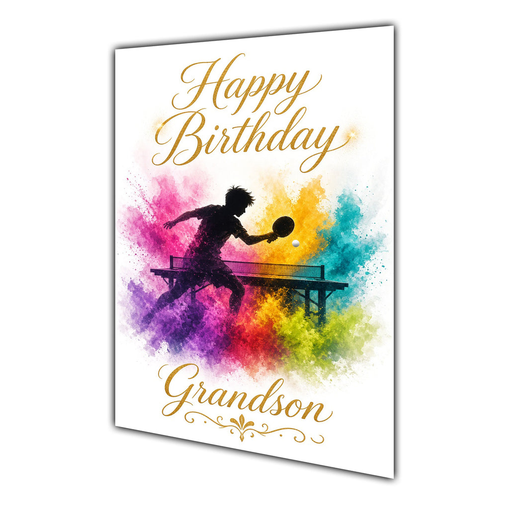 Happy Birthday Grandson Table Tennis Colour Splash Greeting Card A5