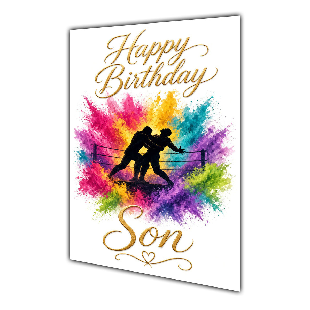 Son Birthday Card - Wrestling and Rainbow Colour Splash