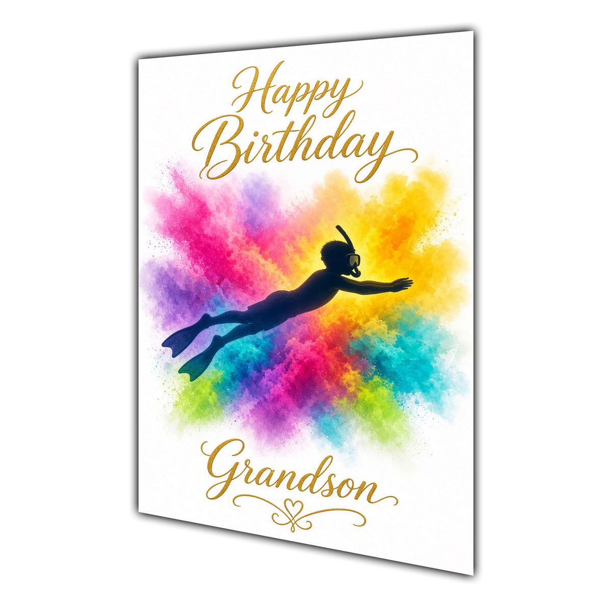 Grandson Birthday Card - Snorkelling and Rainbow Colour Splash