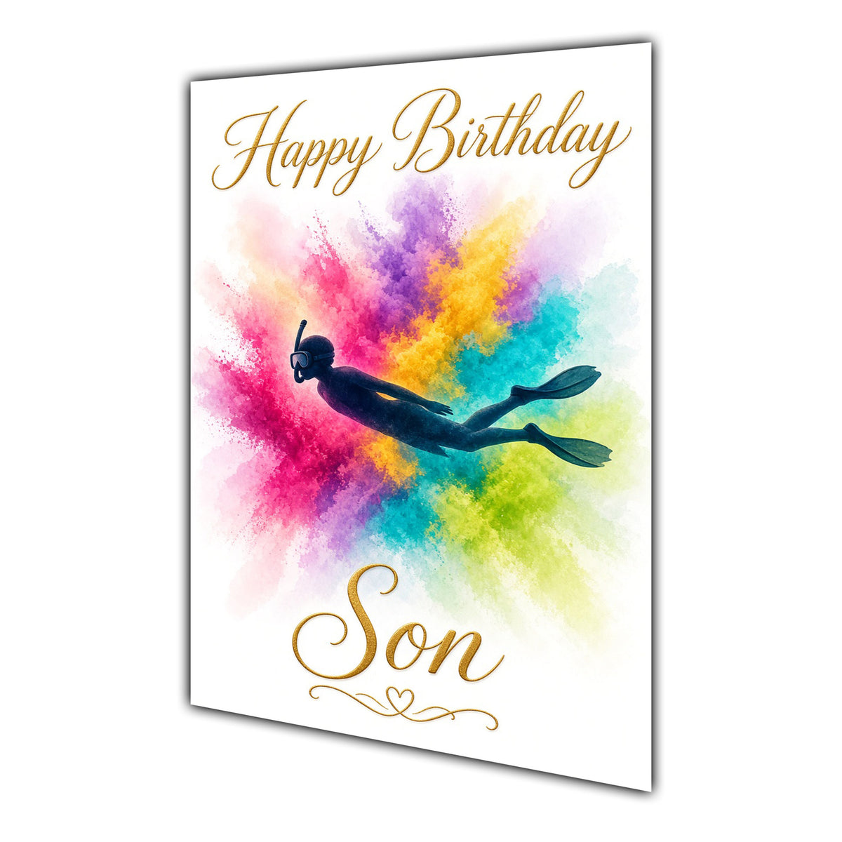 Son Birthday Card - Snorkelling and Rainbow Colour Splash