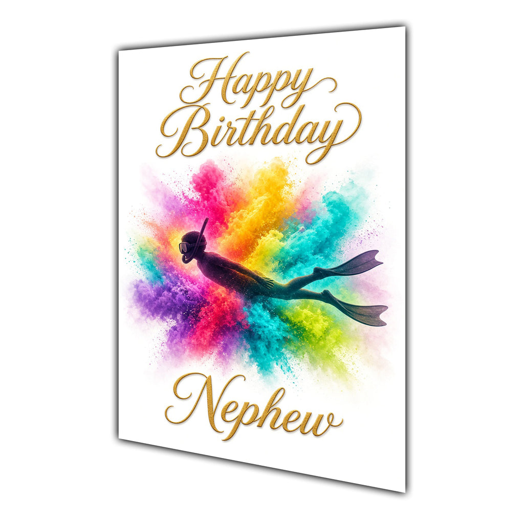 Nephew Birthday Card - Snorkelling and Rainbow Colour Splash