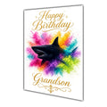 Grandson Birthday Card - Shark and Rainbow Colour Splash