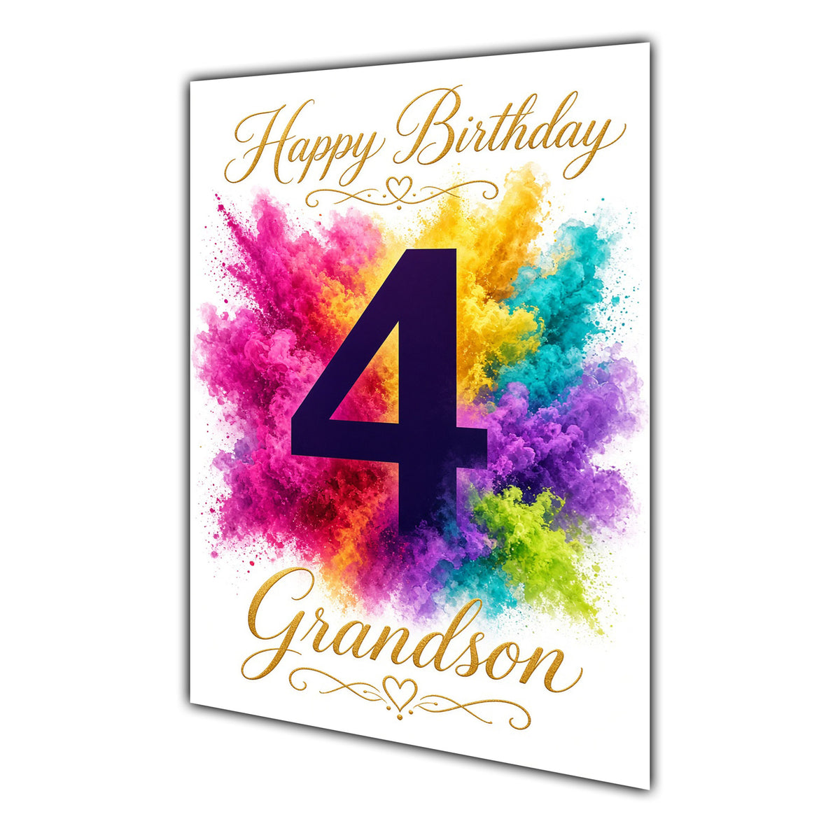 Grandson 4th Birthday Card - Rainbow Colour Splash Number
