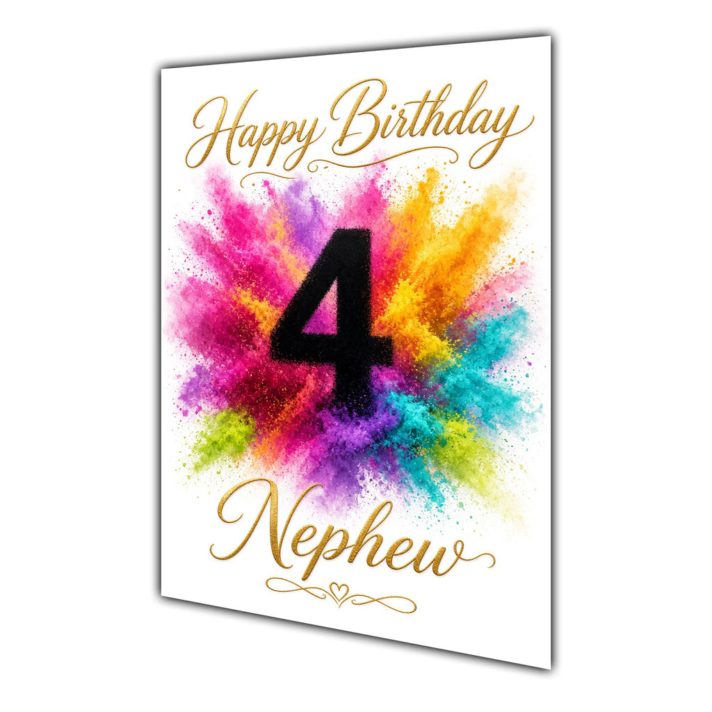 Nephew 4th Birthday Card - Rainbow Colour Splash Number