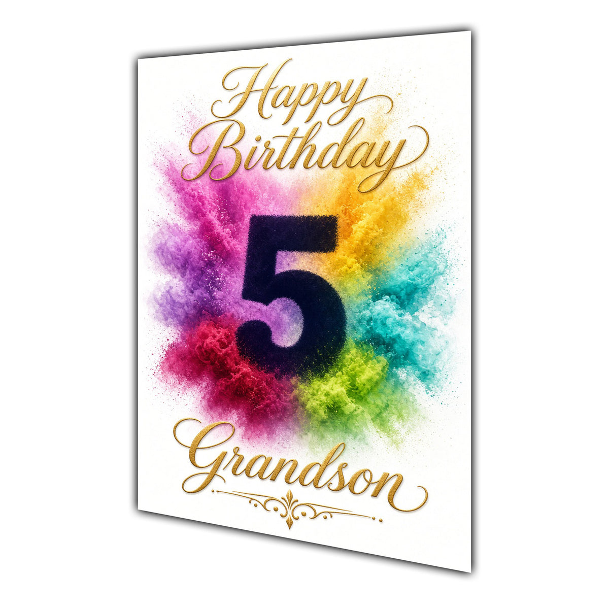 Grandson 5th Birthday Card - Rainbow Colour Splash Number