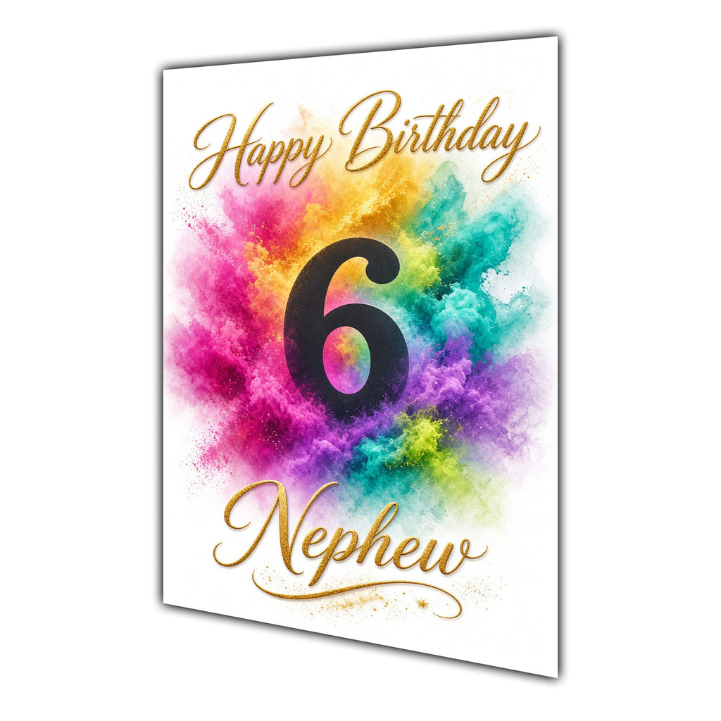 Nephew 6th Birthday Card - Rainbow Colour Splash Number