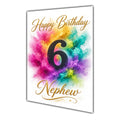 Nephew 6th Birthday Card - Rainbow Colour Splash Number