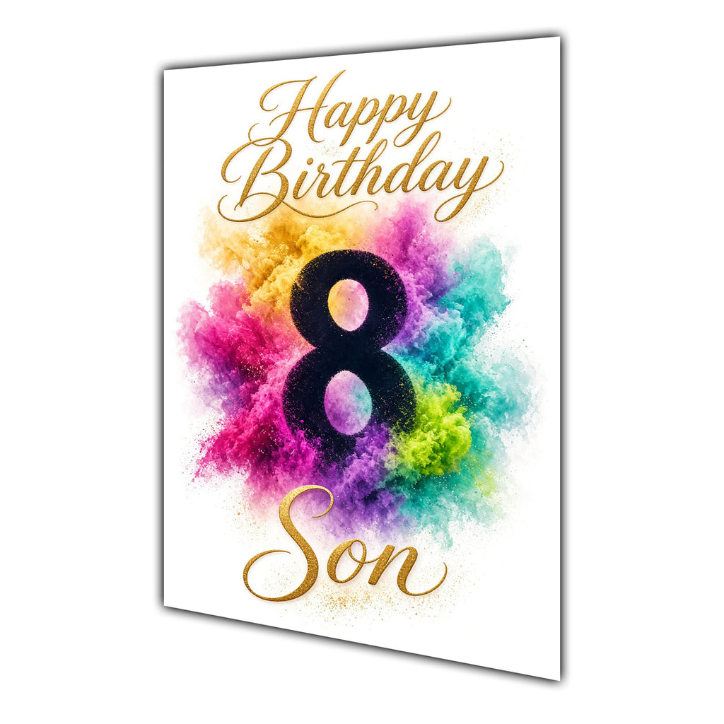 Happy 8th Birthday Son Colour Splash Greeting Card A5