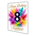 Happy 8th Birthday Nephew Colour Splash Greeting Card A5