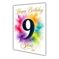 Happy 9th Birthday Son Colour Splash Greeting Card A5