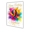 Happy 9th Birthday Nephew Colour Splash Greeting Card A5