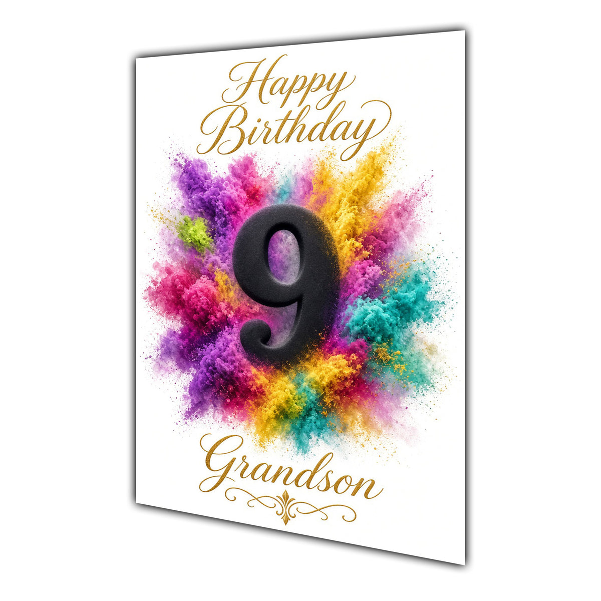 Happy 9th Birthday Grandson Colour Splash Greeting Card A5