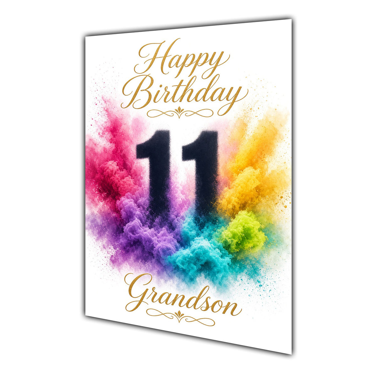 Happy 11th Birthday Grandson Colour Splash Greeting Card A5