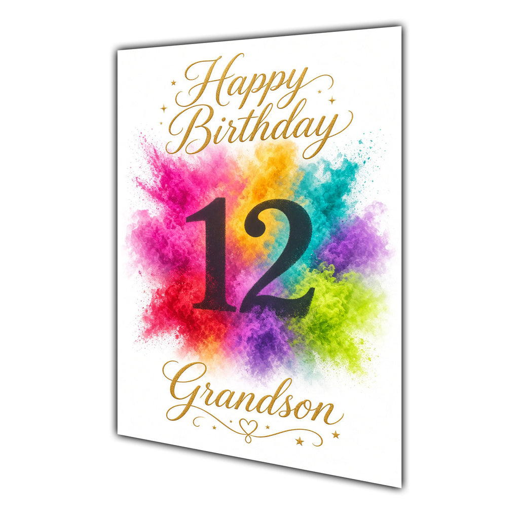Happy 12th Birthday Grandson Colour Splash Greeting Card A5