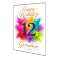 Happy 12th Birthday Grandson Colour Splash Greeting Card A5