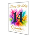 Happy 14th Birthday Grandson Colour Splash Greeting Card A5