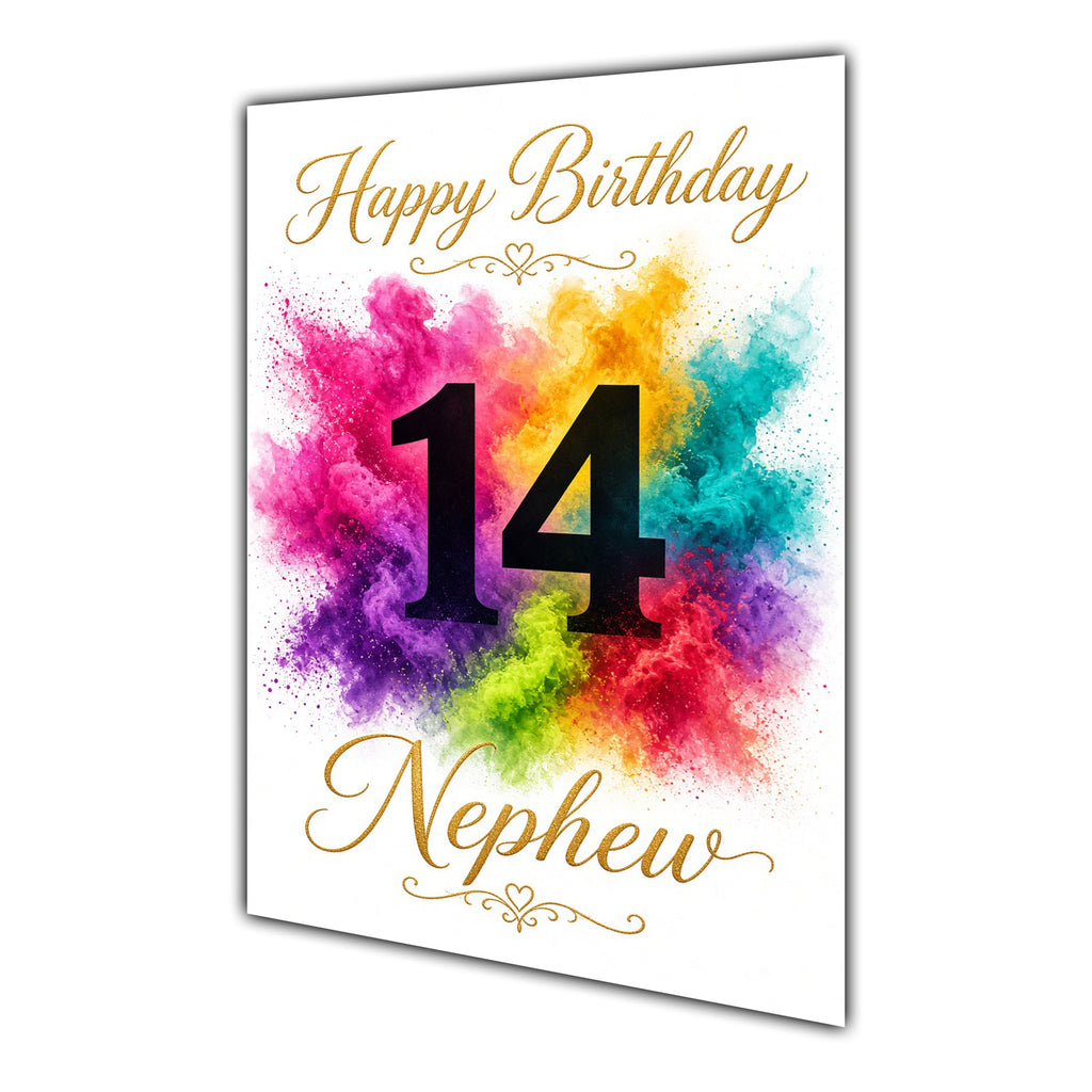 Happy 14th Birthday Nephew Colour Splash Greeting Card A5