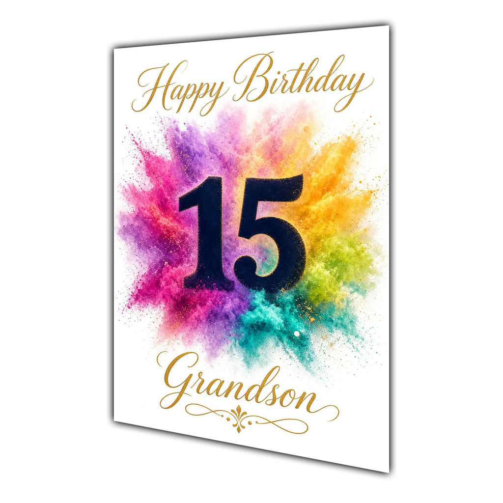 Happy 15th Birthday Grandson Colour Splash Greeting Card A5