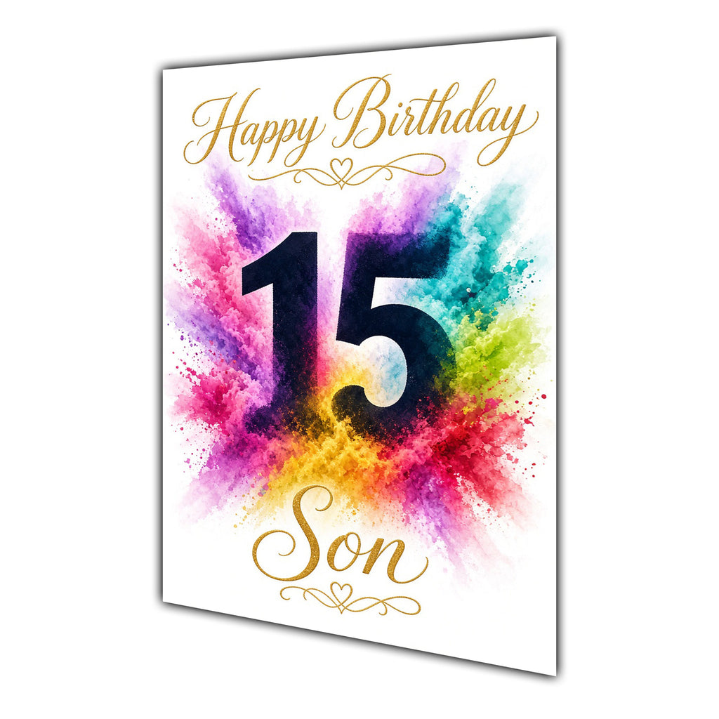 Happy 15th Birthday Son Colour Splash Greeting Card A5