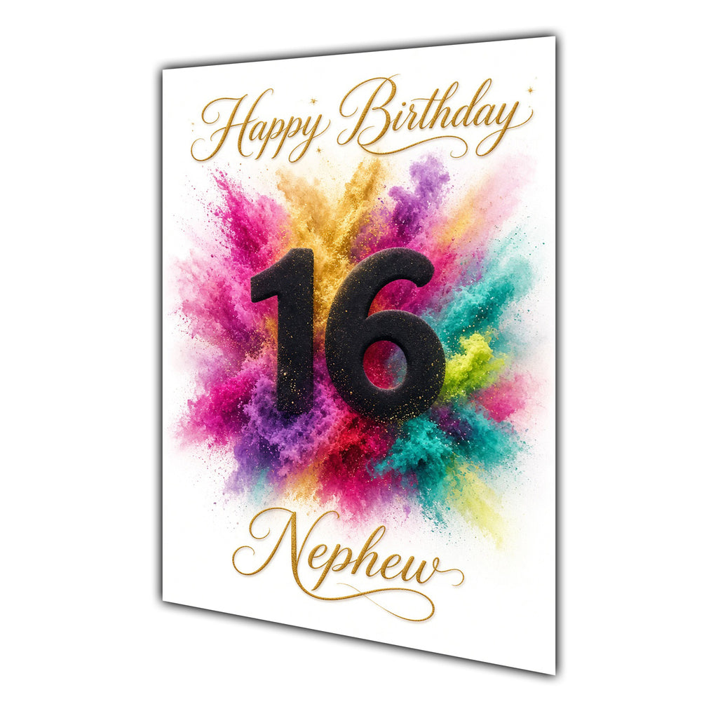 Happy 16th Birthday Nephew Colour Splash Greeting Card A5