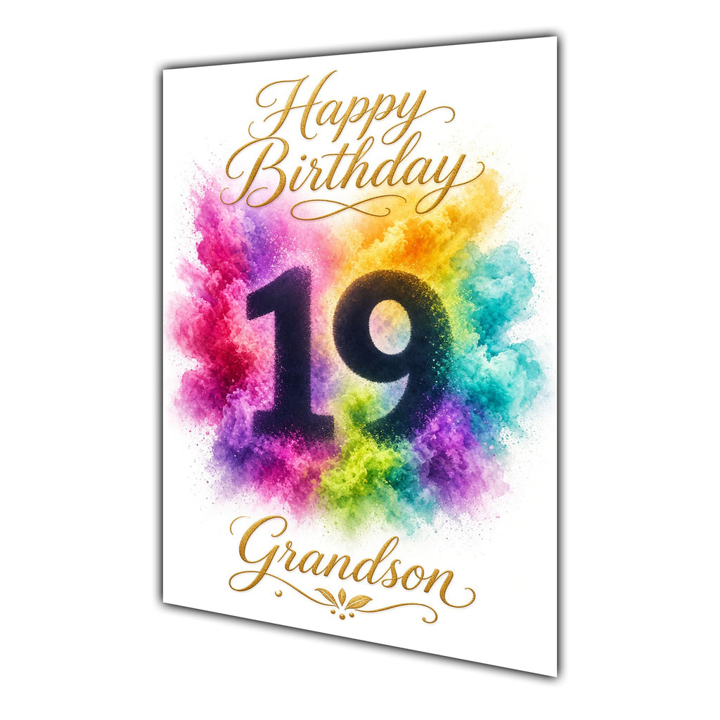Happy 19th Birthday Grandson Colour Splash Greeting Card A5