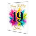 Happy 19th Birthday Son Colour Splash Greeting Card A5
