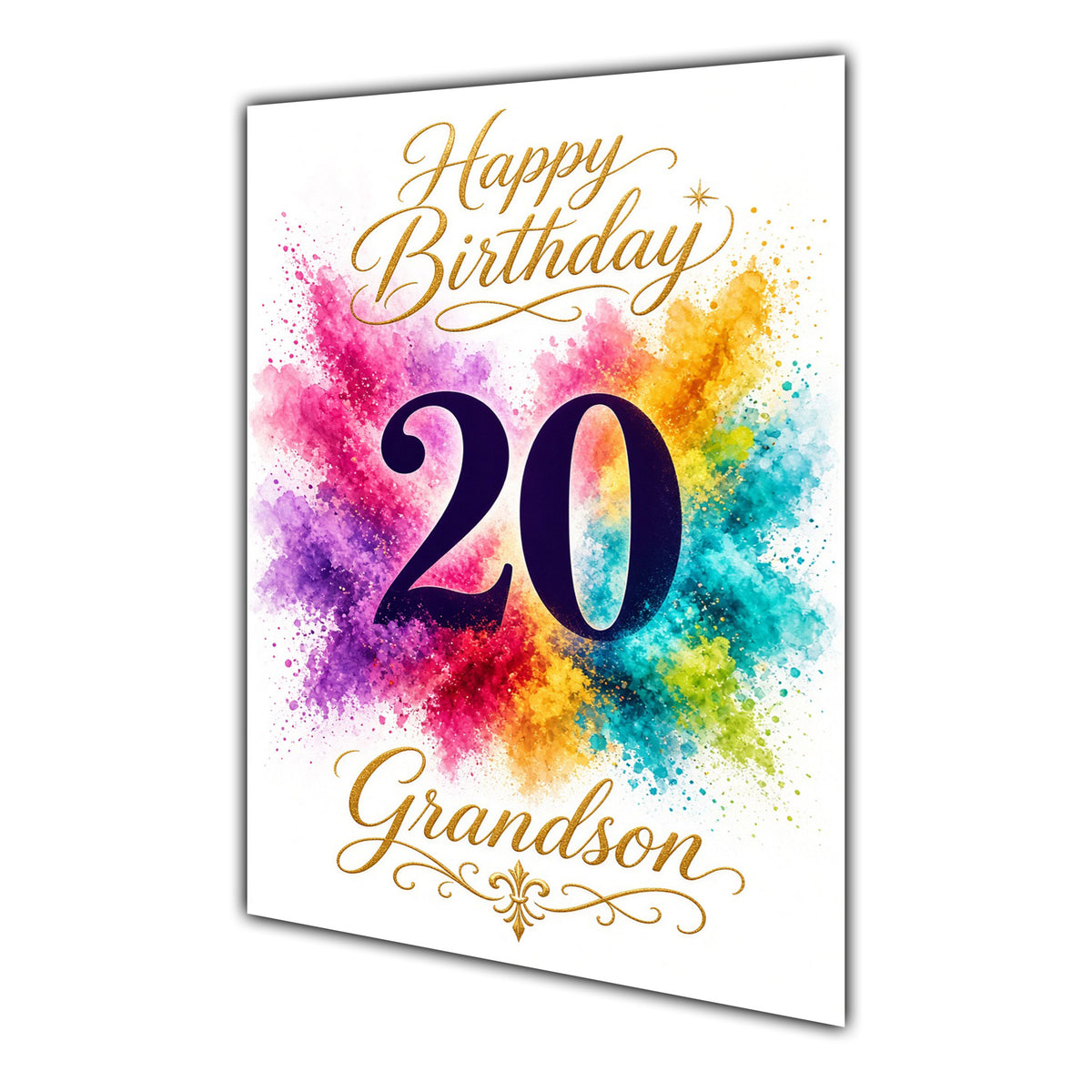 Happy 20th Birthday Grandson Colour Splash Greeting Card A5