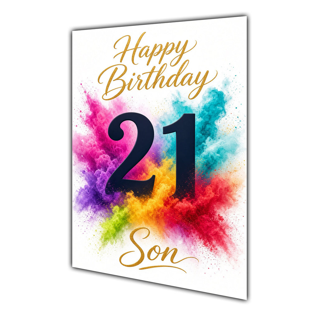 Happy 21st Birthday Son Colour Splash Greeting Card A5