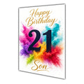 Happy 21st Birthday Son Colour Splash Greeting Card A5
