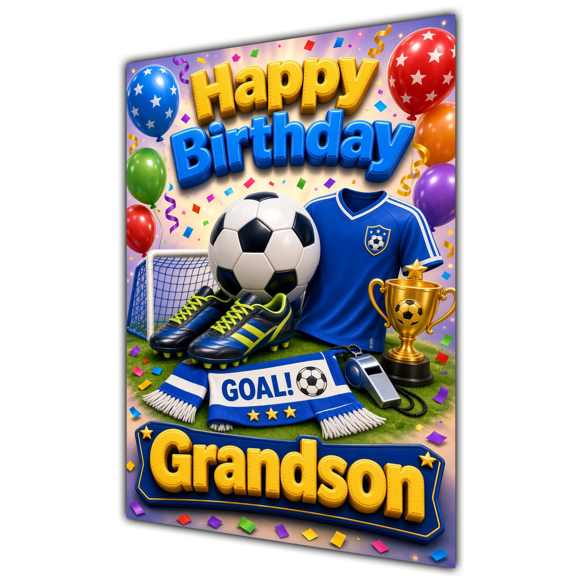 Happy Birthday Grandson Football Navy Gold Greeting Card A5