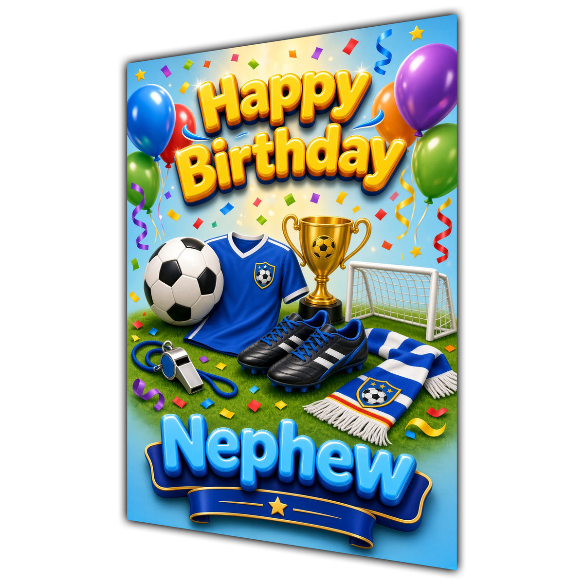Happy Birthday Nephew Football Navy Gold Greeting Card A5