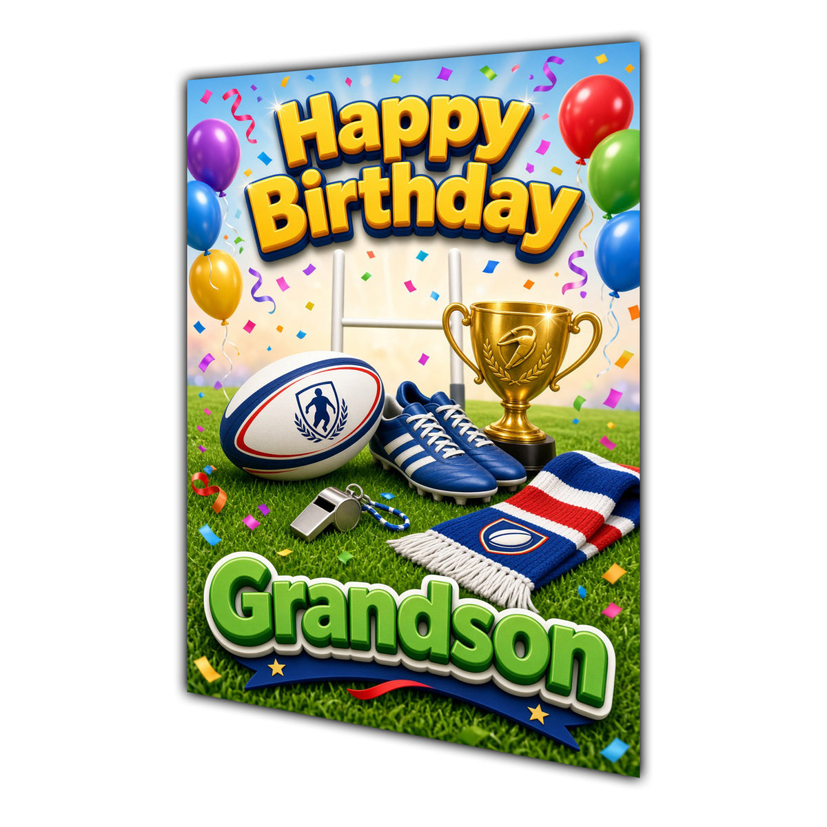Happy Birthday Grandson Rugby Navy Gold Greeting Card A5