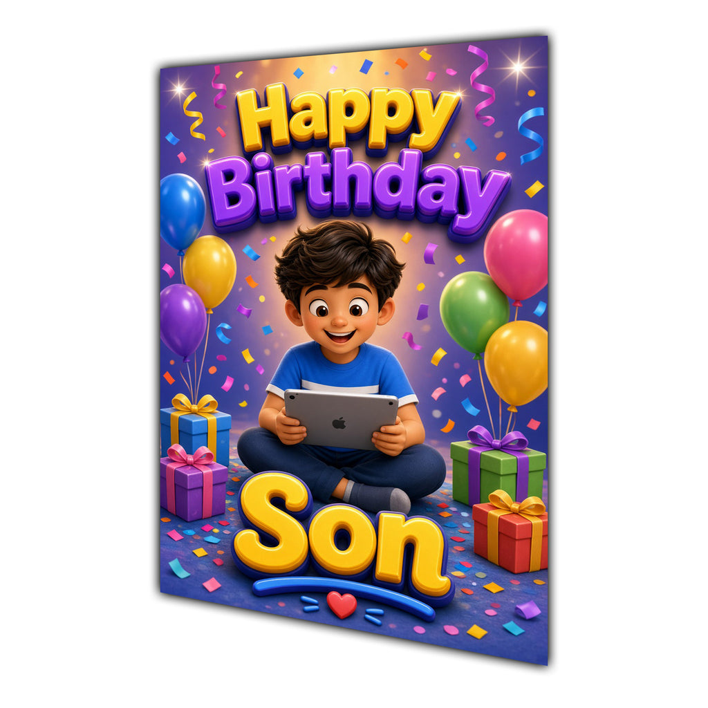 Happy Birthday Son Gaming Navy Gold Greeting Card A5