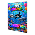 Happy Birthday Grandson Sea Life Navy Gold Greeting Card A5