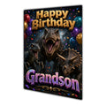 Happy Birthday Grandson Dinosaurs Navy Gold Greeting Card A5