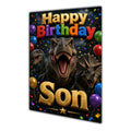 Happy Birthday Son Dinosaurs Navy Gold Greeting Card A5