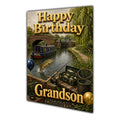 Happy Birthday Grandson Canal Boats Navy Gold Greeting Card A5