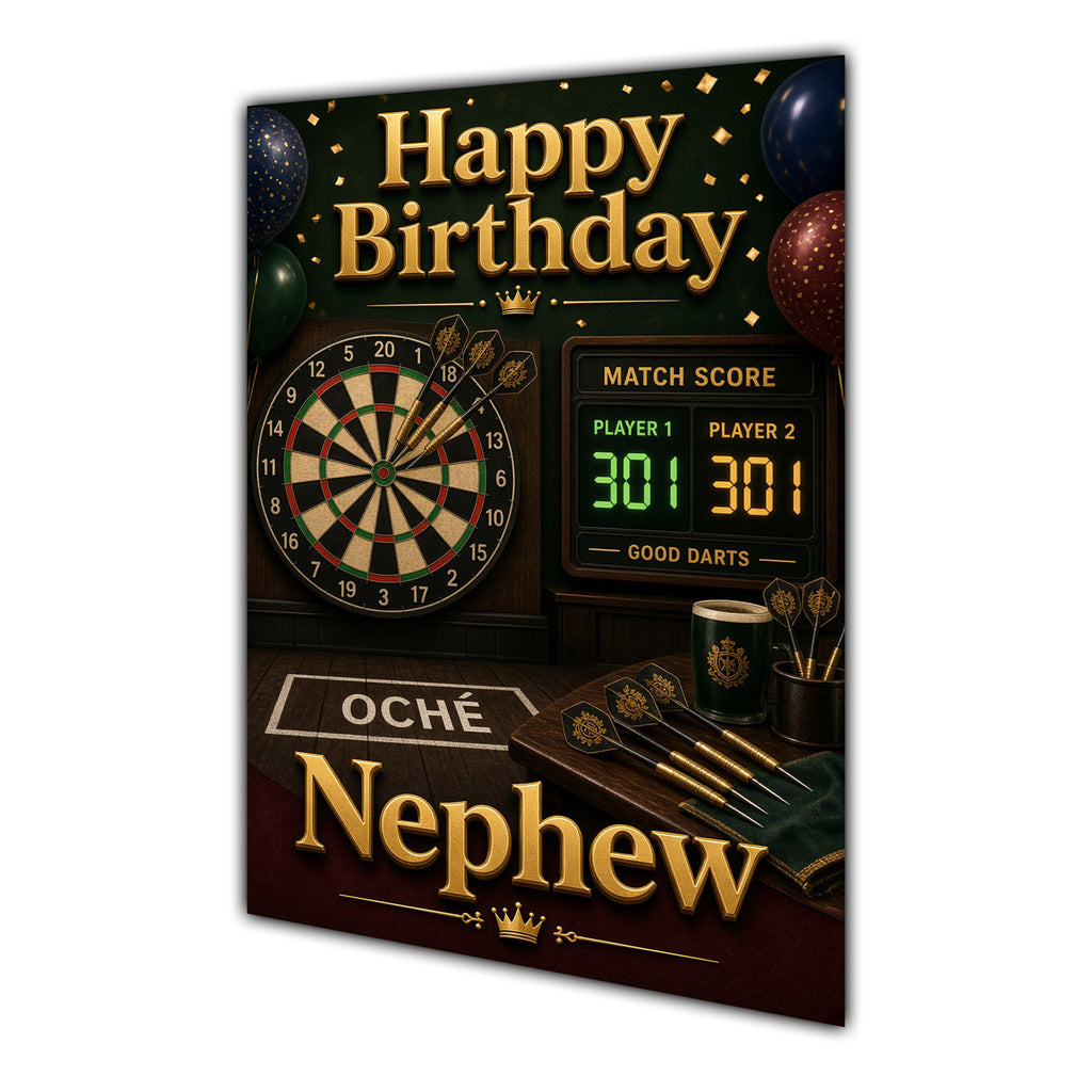 Happy Birthday Nephew Darts Navy Gold Greeting Card A5