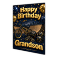 Happy Birthday Grandson BMX Navy Gold Greeting Card A5