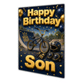 Happy Birthday Son BMX Navy Gold Greeting Card A5