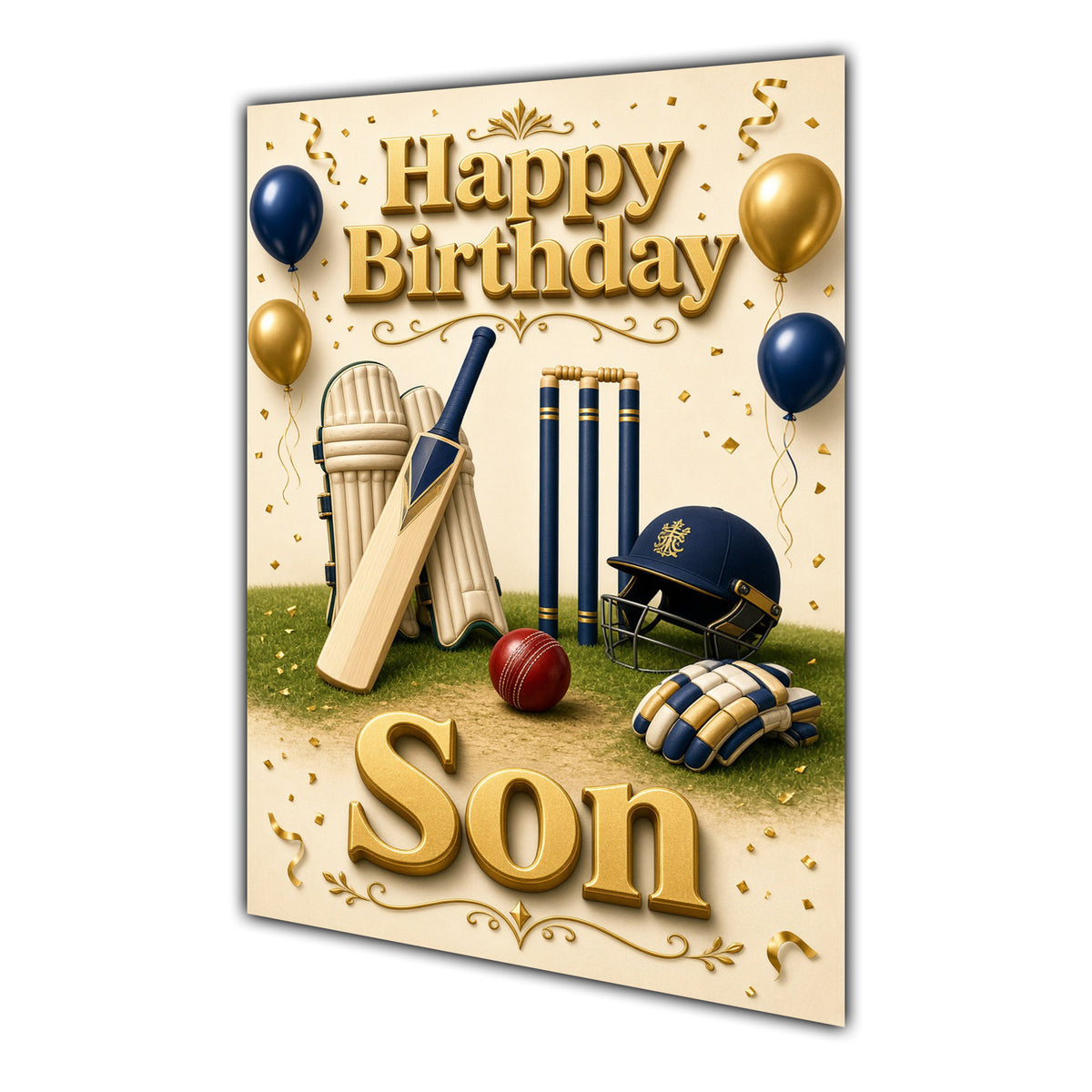 Happy Birthday Son Cricket Navy Gold Greeting Card A5
